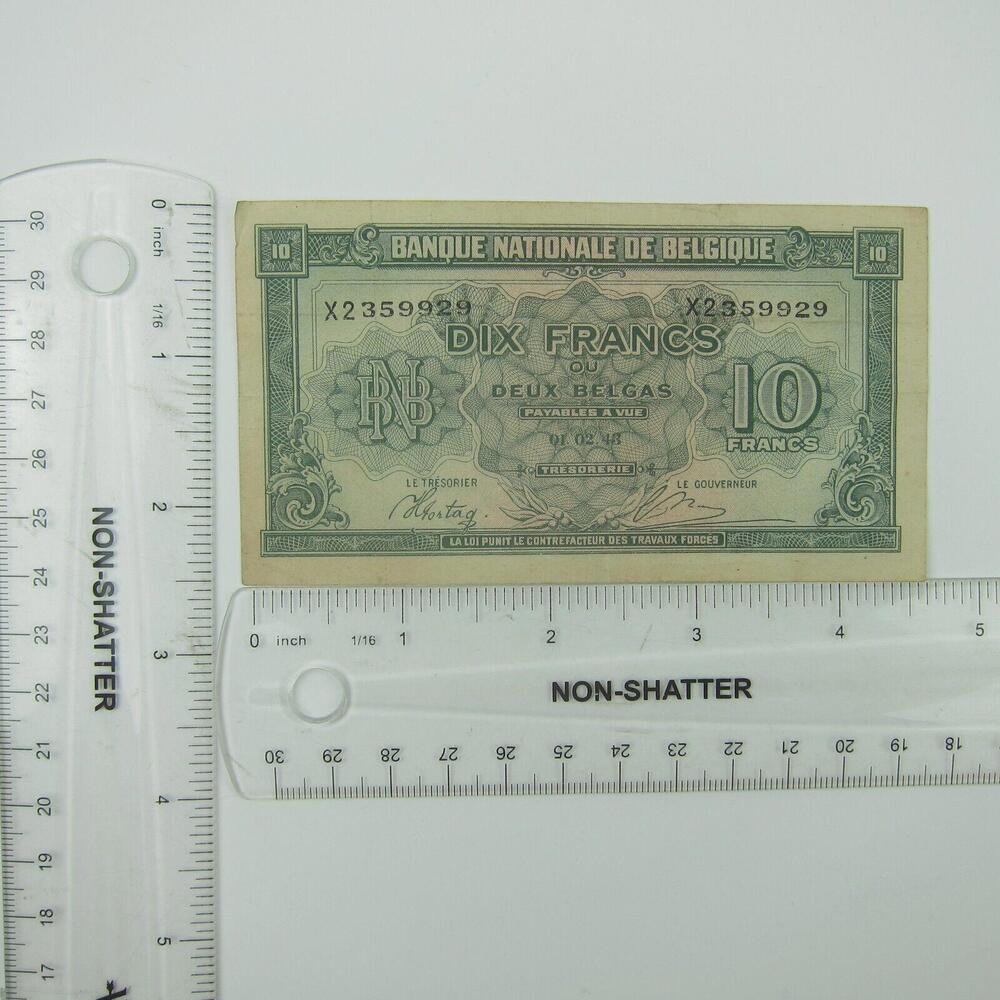 Belgium 10 Francs Banknote World War WWII-2 Paper Currency Vintage 1943 - Picture 6 of 9